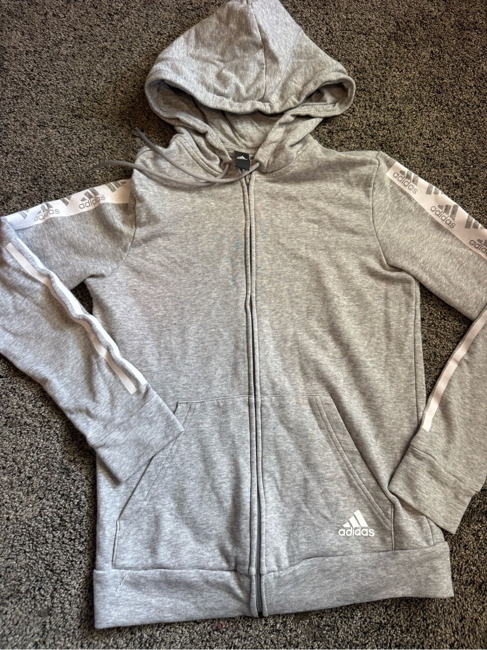 adidas Gray Full-Zip Hooded Jacket with Logo Tape